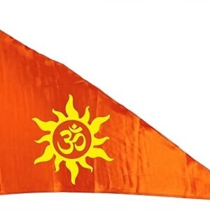 La Jarden LARGE Yellow Aum printed on silky satin orange flag, Orange OM flag for Yoga, Meditation, Omshanti bhawan, Bhagwa dhwaj for temple, house & religious purpose, bhagwa, flag (36x54 inches) 1 nos. (Yellow Sun rays bold)