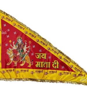 La Jarden Navratri flag 26x40 inches (2.16 x3.33 foot) Jai Mata di, Ambe Maa Triangle shape multicolor printed, Durga Maa Flag, Sherawali Flag for Navdurga beautiful flag for garbas (Pack of 1)