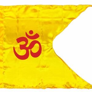 La Jarden? Bold Red Om Printed on Silky Satin Fabric in Golden Yellow color for Yoga, Meditation, Dhwaj for Temple, House, Religious & all Purpose Flag 1 nos.(40x31 inches)